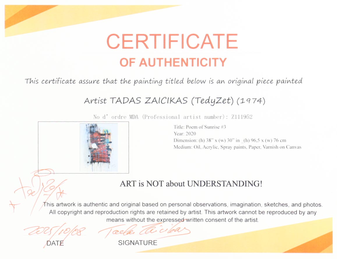 "Poem of Sunrise #13" 2020 30x38 Original Painting on Canvas by Tadas Zaicikas | TedyZet (Zaicikas) at PristineAuction.com "Poem of Sunrise #13" 2020 30x38 Original Painting on Canvas by Tadas Zaicikas | TedyZet (Zaicikas) at PristineAuction.com