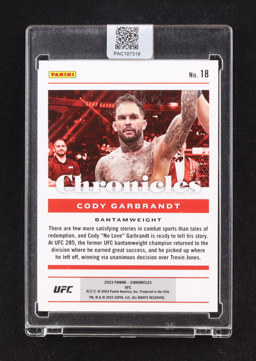 Cody Garbrandt Signed 2023 Panini Chronicles UFC #18 (PA) at PristineAuction.com Cody Garbrandt Signed 2023 Panini Chronicles UFC #18 (PA) at PristineAuction.com