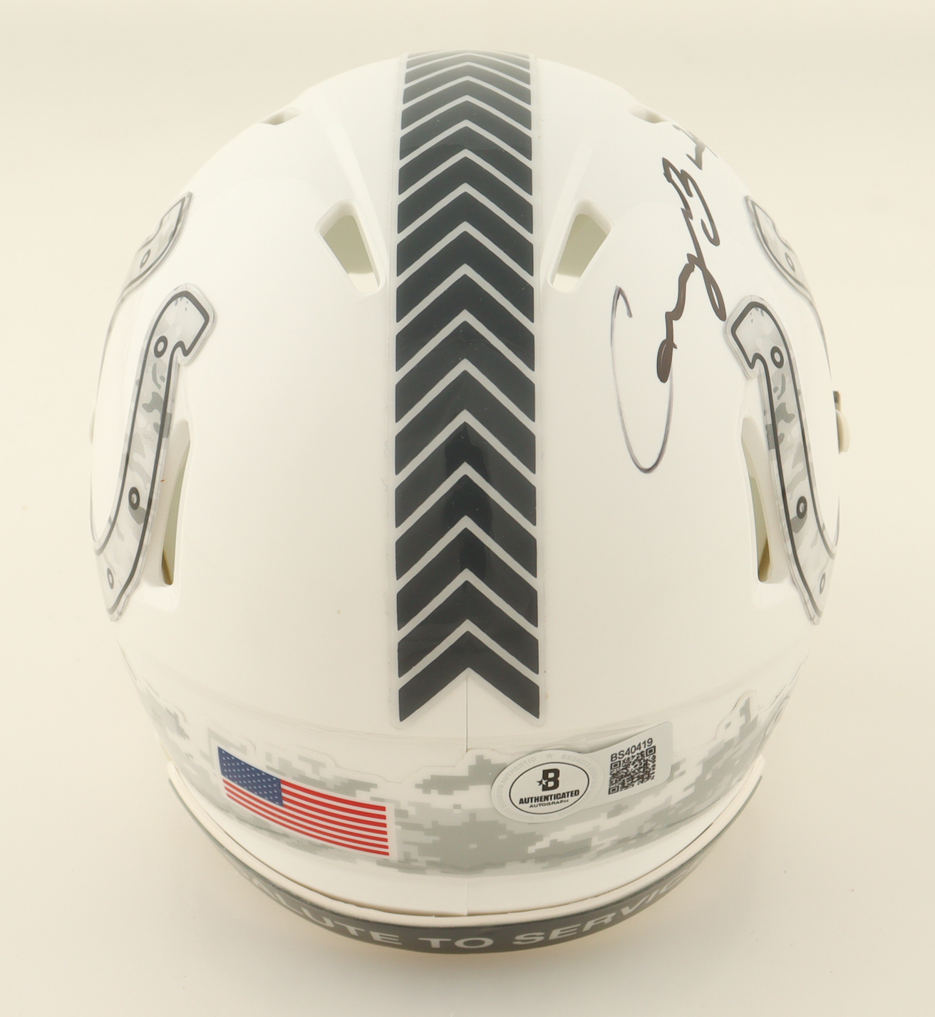 Camryn Bynum Signed Colts Salute To Service Alternate Speed Mini Helmet (Beckett) at PristineAuction.com Camryn Bynum Signed Colts Salute To Service Alternate Speed Mini Helmet (Beckett) at PristineAuction.com