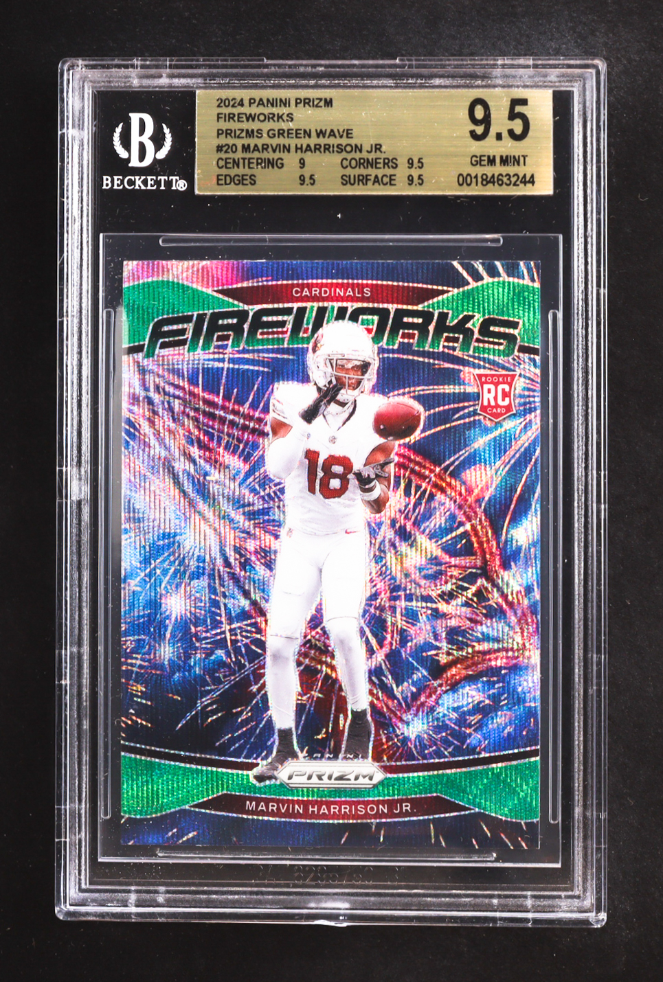 Marvin Harrison Jr. 2024 Panini Prizm Fireworks Prizms Green Wave #20 RC (BGS 9.5) at PristineAuction.com Marvin Harrison Jr. 2024 Panini Prizm Fireworks Prizms Green Wave #20 RC (BGS 9.5) at PristineAuction.com
