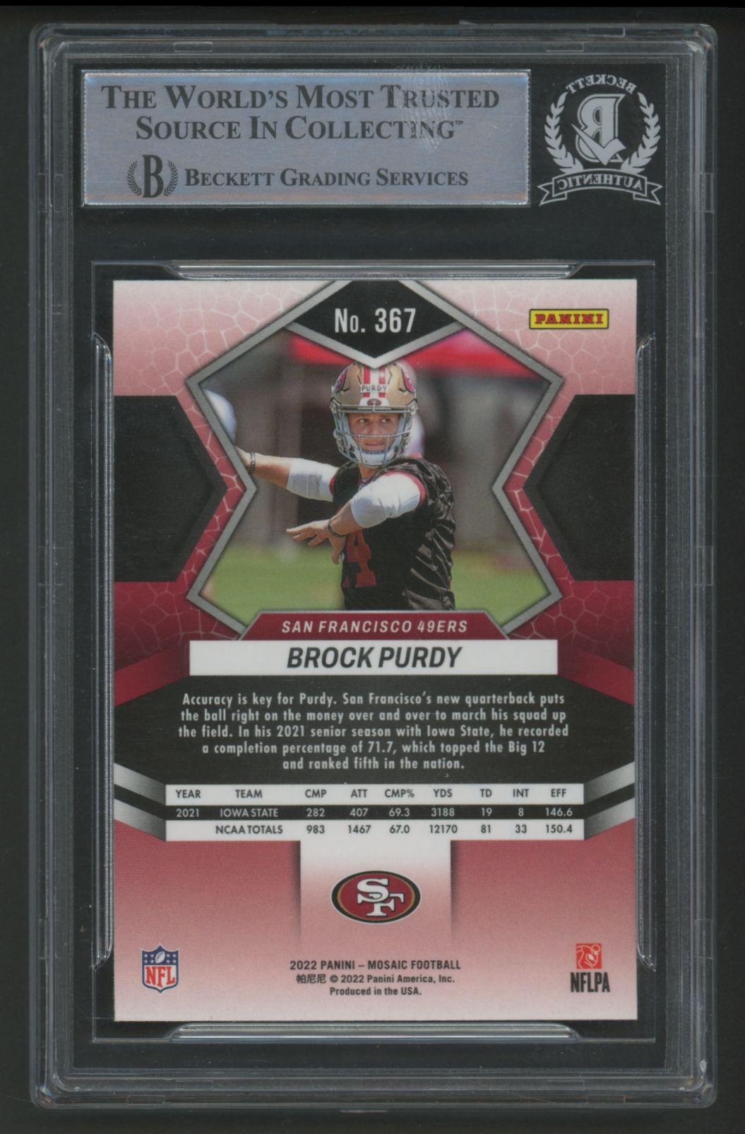 Brock Purdy Signed 2022 Panini Mosaic #367 (BGS) at PristineAuction.com Brock Purdy Signed 2022 Panini Mosaic #367 (BGS) at PristineAuction.com