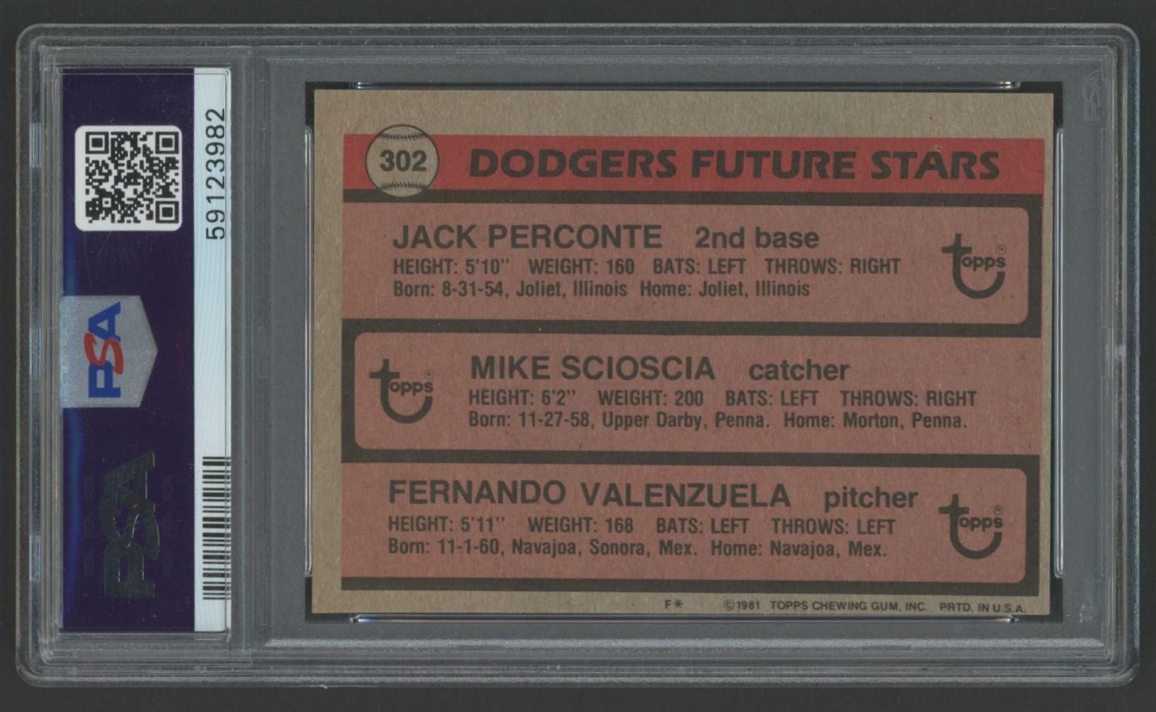 Jack Perconte / Mike Scioscia / Fernando Valenzuela 1981 Topps #302 RC (PSA 8) at PristineAuction.com Jack Perconte / Mike Scioscia / Fernando Valenzuela 1981 Topps #302 RC (PSA 8) at PristineAuction.com