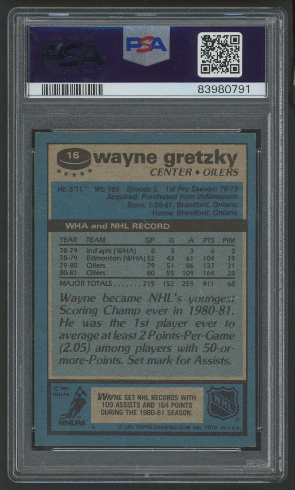 Wayne Gretzky 1981-82 Topps #16 (PSA 8) at PristineAuction.com Wayne Gretzky 1981-82 Topps #16 (PSA 8) at PristineAuction.com