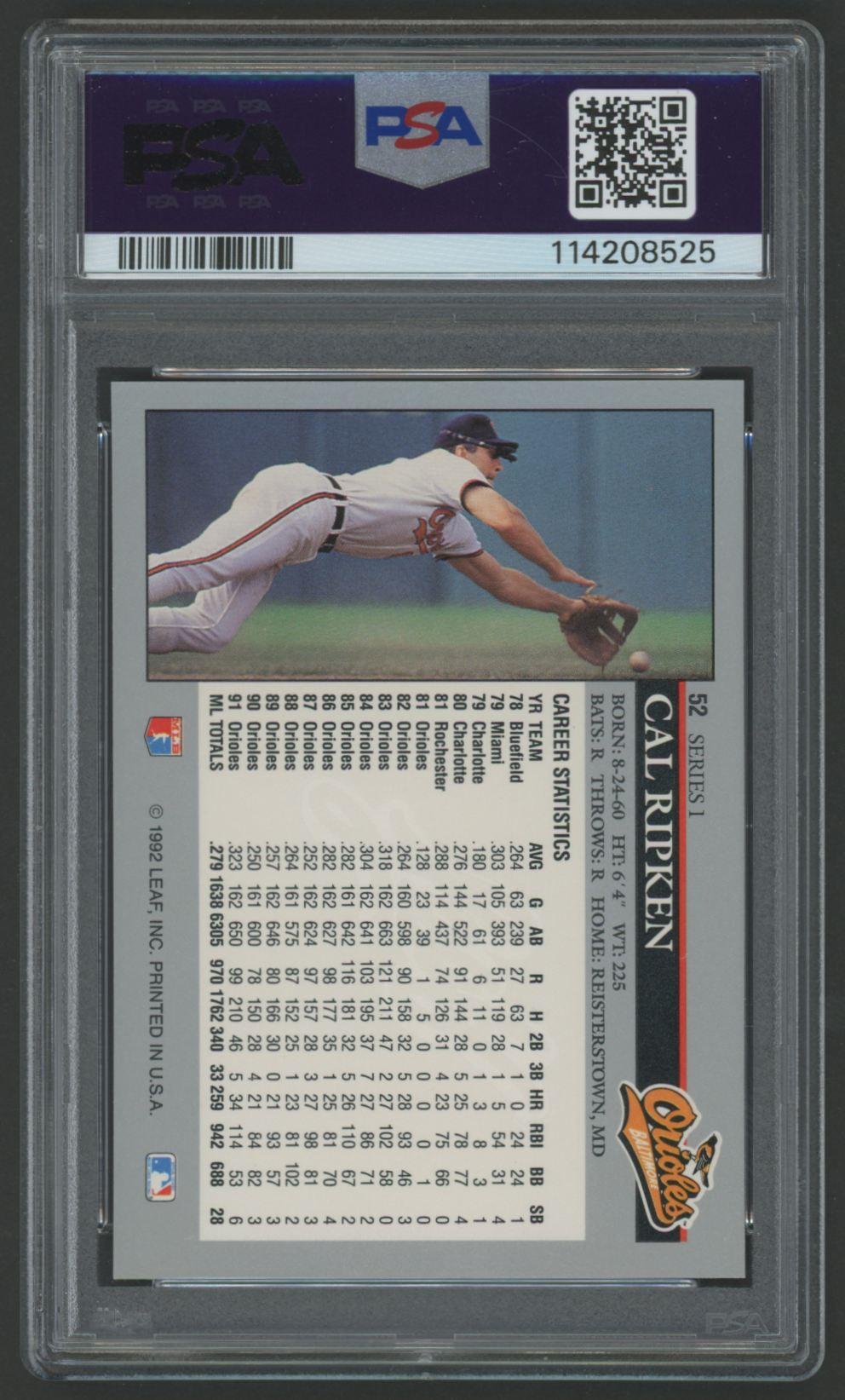Cal Ripken Jr. 1992 Leaf #52 (PSA 10) at PristineAuction.com Cal Ripken Jr. 1992 Leaf #52 (PSA 10) at PristineAuction.com