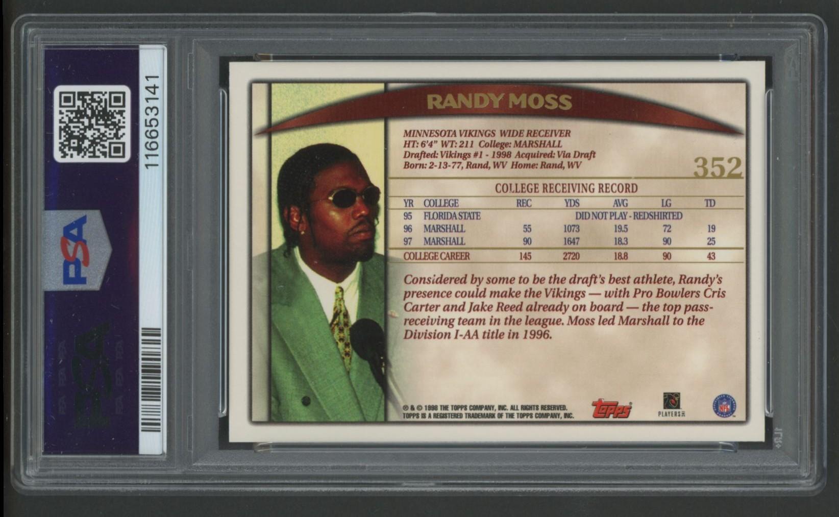 Randy Moss 1998 Topps #352 (PSA 9) at PristineAuction.com Randy Moss 1998 Topps #352 (PSA 9) at PristineAuction.com