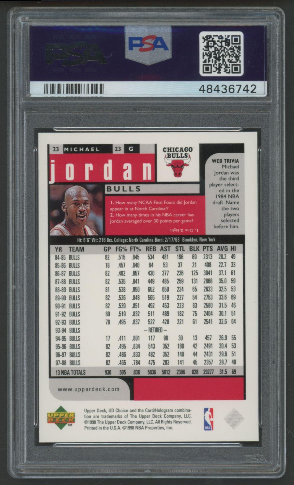 Michael Jordan 1998 Upper Deck Choice #23 (PSA 9) at PristineAuction.com Michael Jordan 1998 Upper Deck Choice #23 (PSA 9) at PristineAuction.com