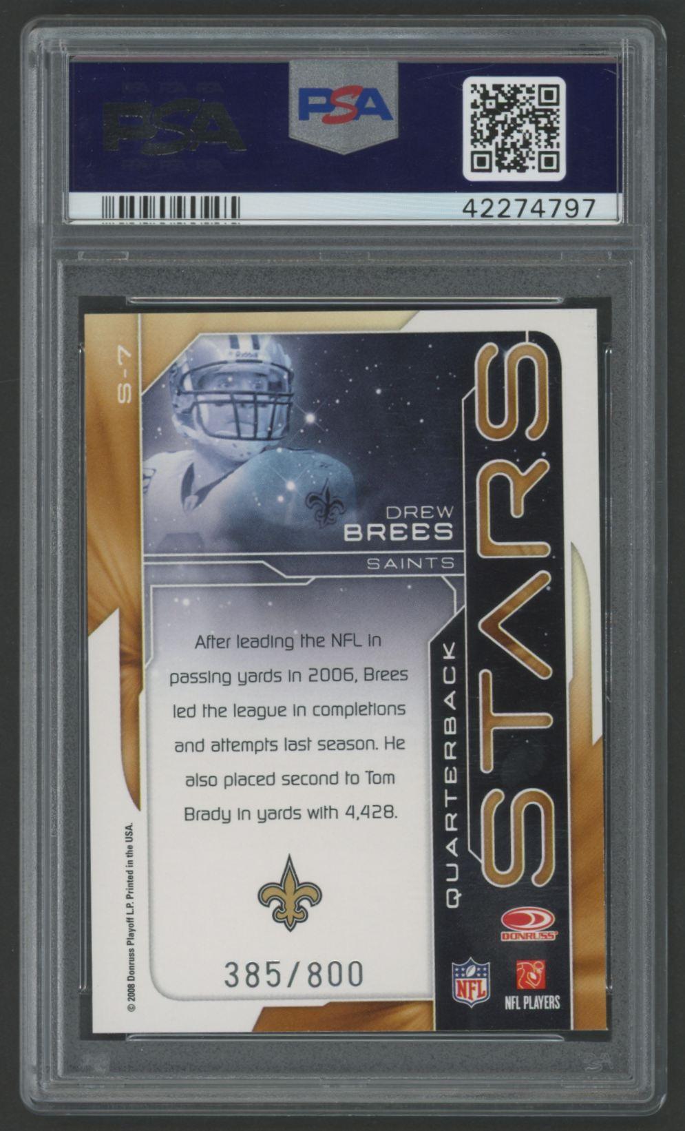 Drew Brees 2008 Donruss Elite Stars Red #S7 #385/800 (PSA 10) at PristineAuction.com Drew Brees 2008 Donruss Elite Stars Red #S7 #385/800 (PSA 10) at PristineAuction.com