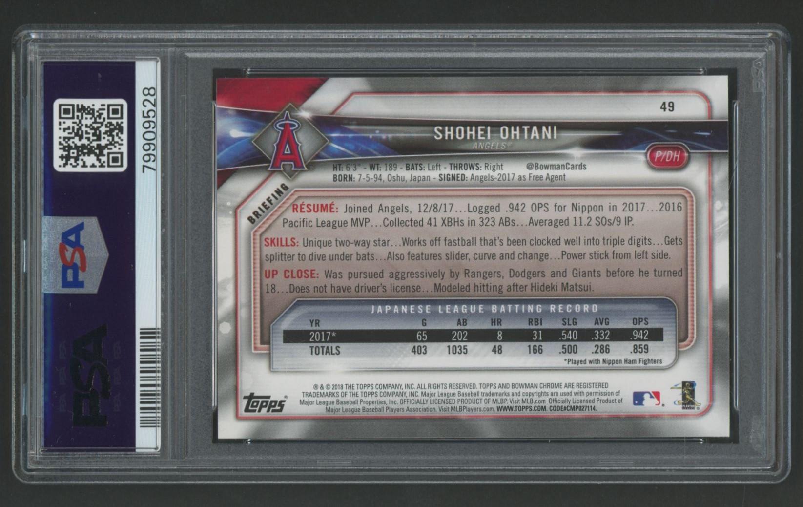 Shohei Ohtani 2018 Bowman #49 RC (PSA 9) at PristineAuction.com Shohei Ohtani 2018 Bowman #49 RC (PSA 9) at PristineAuction.com