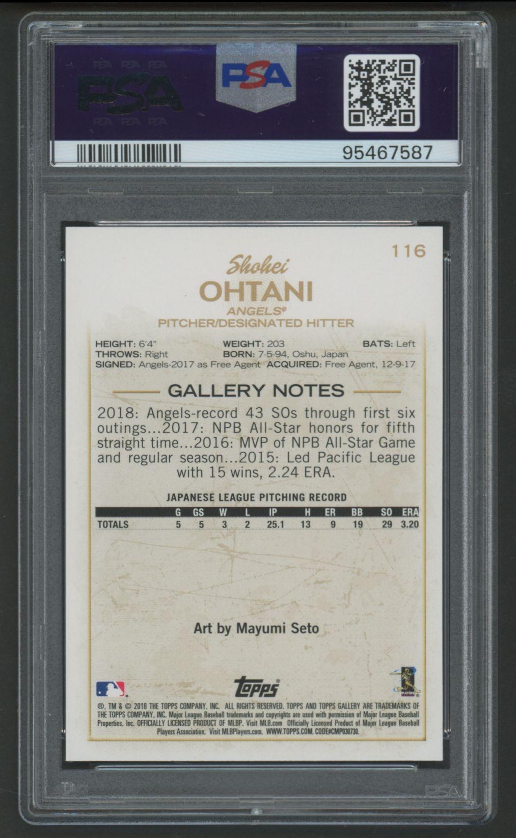 Shohei Ohtani 2018 Topps Gallery #116 RC (PSA 9) at PristineAuction.com Shohei Ohtani 2018 Topps Gallery #116 RC (PSA 9) at PristineAuction.com