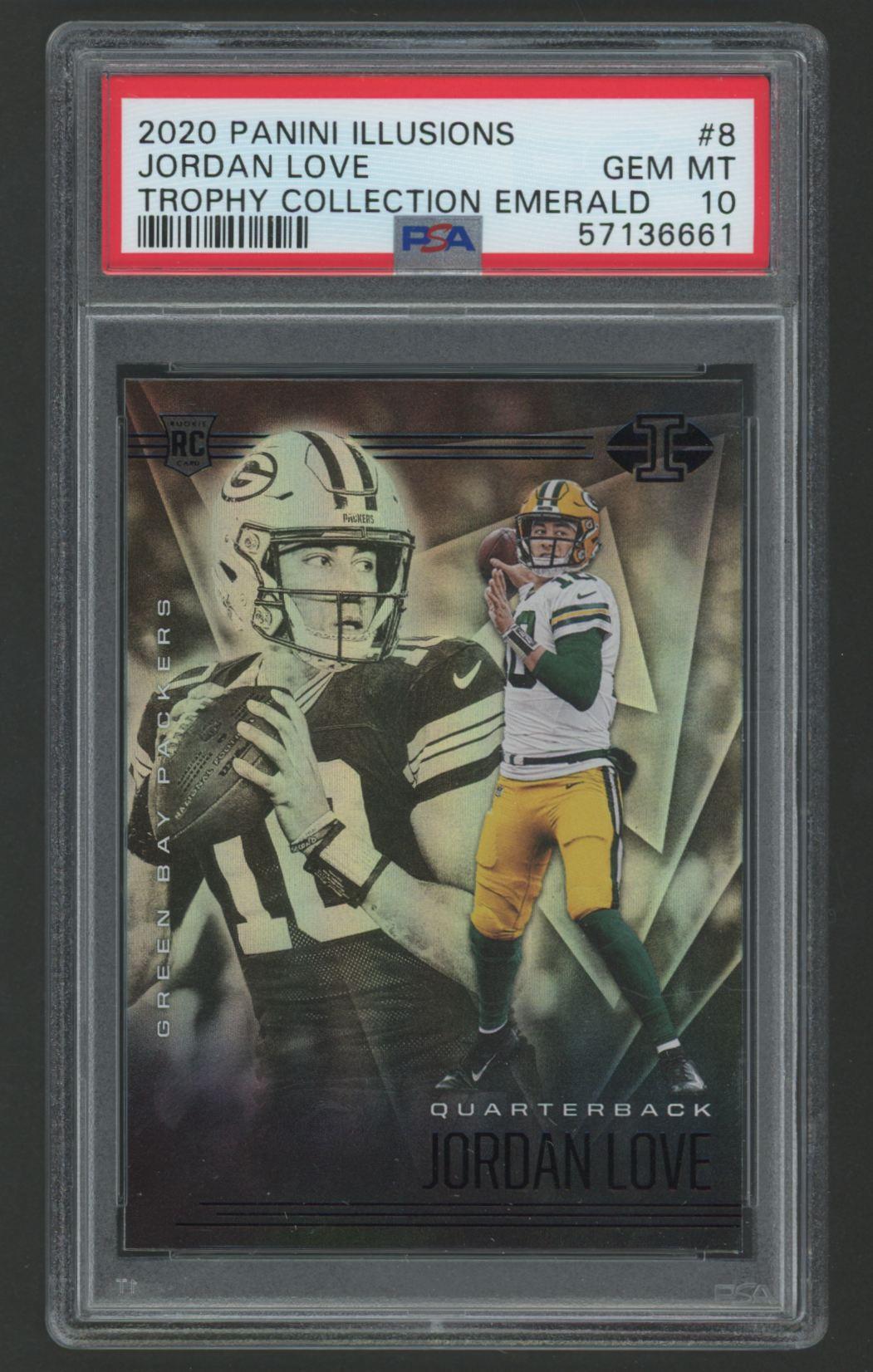 Jordan Love 2020 Illusions Trophy Collection Emerald #8 (PSA 10) at PristineAuction.com Jordan Love 2020 Illusions Trophy Collection Emerald #8 (PSA 10) at PristineAuction.com
