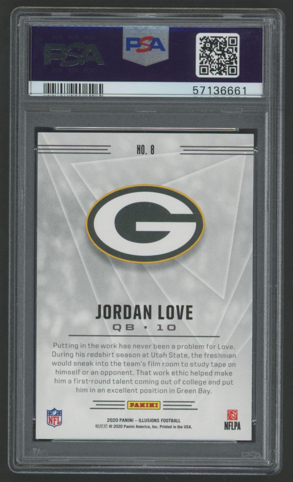 Jordan Love 2020 Illusions Trophy Collection Emerald #8 (PSA 10) at PristineAuction.com Jordan Love 2020 Illusions Trophy Collection Emerald #8 (PSA 10) at PristineAuction.com