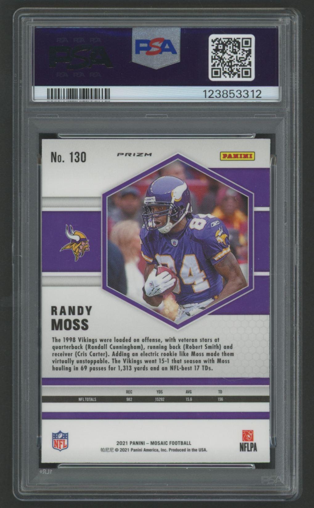 Randy Moss 2021 Mosaic Reactive Yellow #130 (PSA 10) at PristineAuction.com Randy Moss 2021 Mosaic Reactive Yellow #130 (PSA 10) at PristineAuction.com
