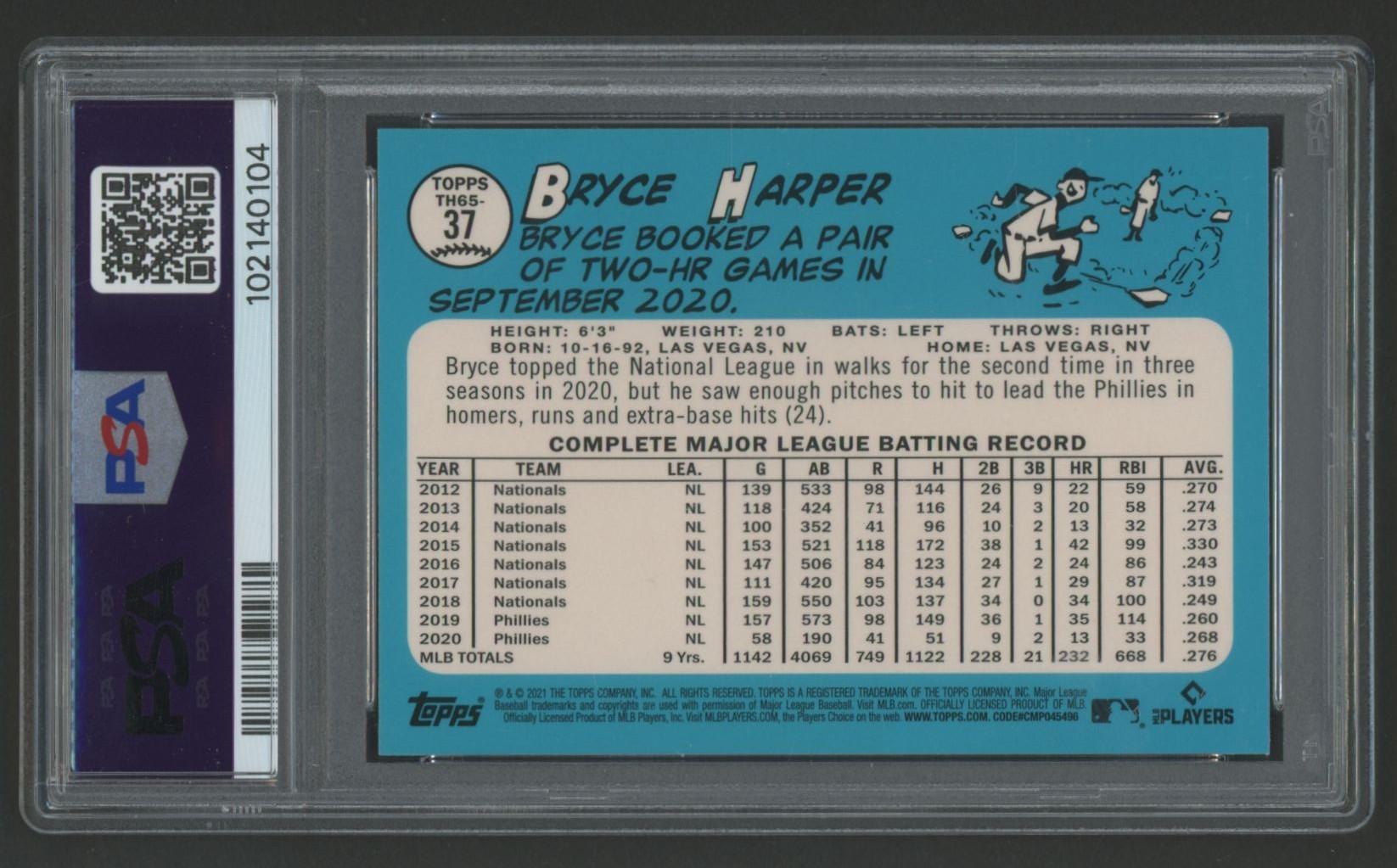 Bryce Harper 2021 Topps 1965 Redux Chrome #37 (PSA 10) at PristineAuction.com Bryce Harper 2021 Topps 1965 Redux Chrome #37 (PSA 10) at PristineAuction.com