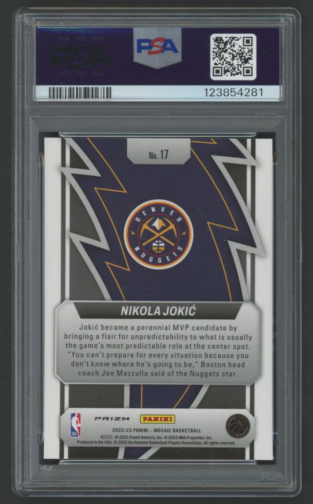 Nikola Jokic 2022 Mosaic Thunder Road Green #17 (PSA 10) at PristineAuction.com Nikola Jokic 2022 Mosaic Thunder Road Green #17 (PSA 10) at PristineAuction.com