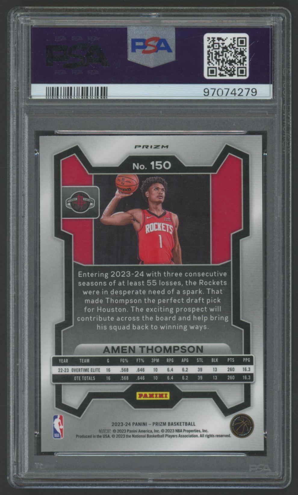 Amen Thompson 2023 Panini Prizm Red Ice #150 (PSA 9) at PristineAuction.com Amen Thompson 2023 Panini Prizm Red Ice #150 (PSA 9) at PristineAuction.com