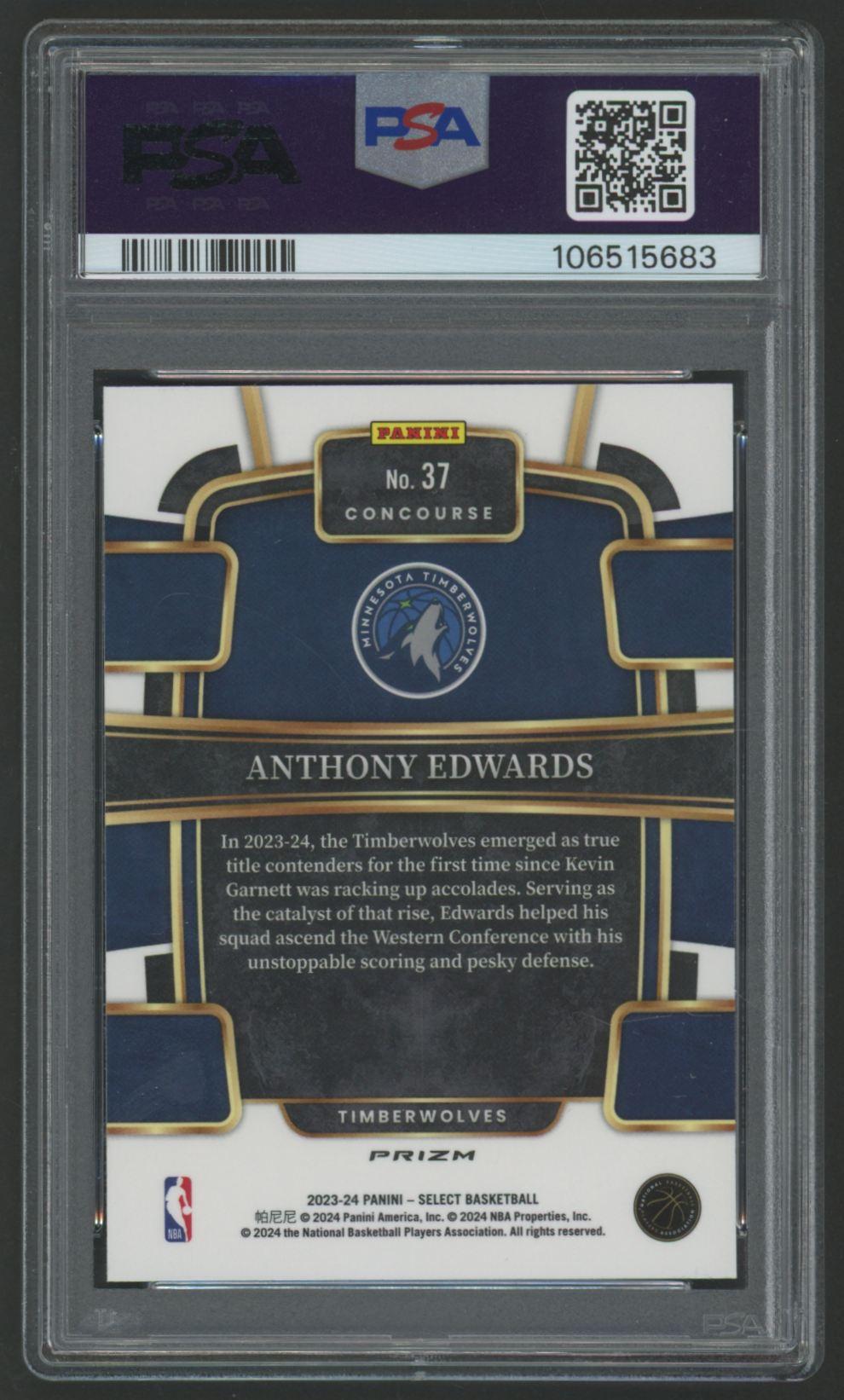 Anthony Edwards 2023 Select Blue Prizm #37 (PSA 10) at PristineAuction.com Anthony Edwards 2023 Select Blue Prizm #37 (PSA 10) at PristineAuction.com
