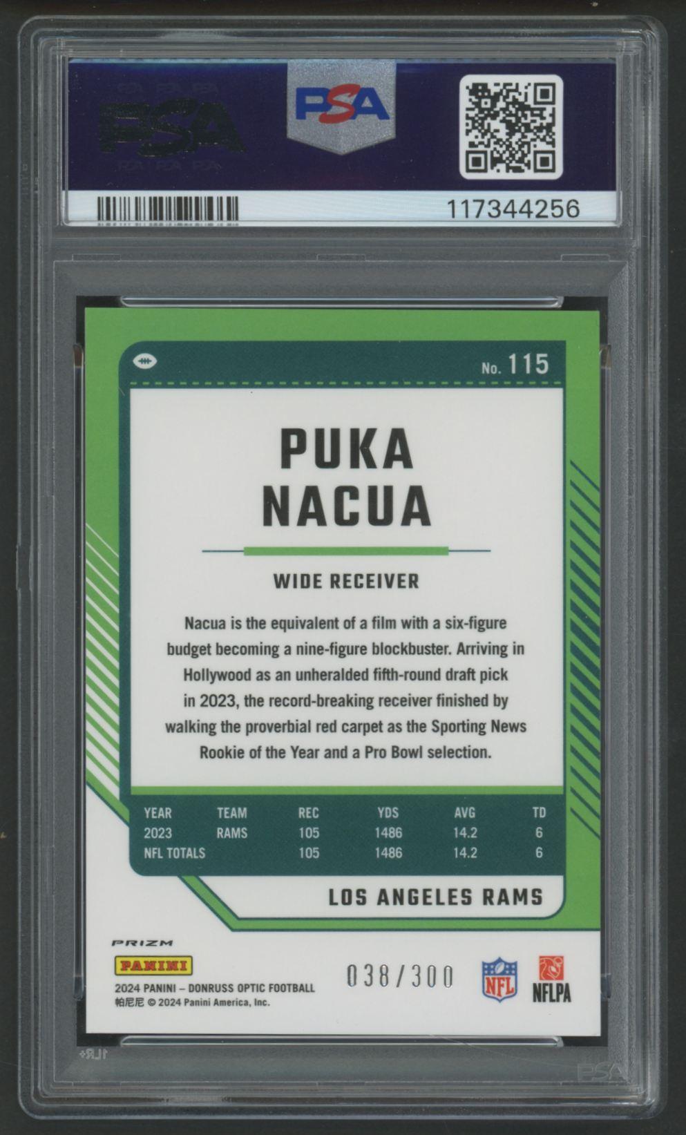 Puka Nacua 2024 Donruss Optic Wave #115 #38/300 (PSA 10) at PristineAuction.com Puka Nacua 2024 Donruss Optic Wave #115 #38/300 (PSA 10) at PristineAuction.com