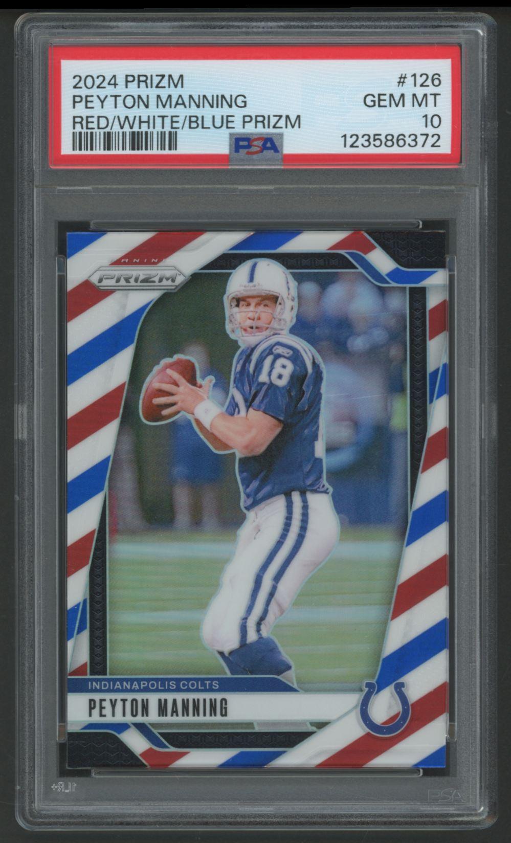 Peyton Manning 2024 Panini Prizm Red White Blue Prizm #126 (PSA 10) at PristineAuction.com Peyton Manning 2024 Panini Prizm Red White Blue Prizm #126 (PSA 10) at PristineAuction.com