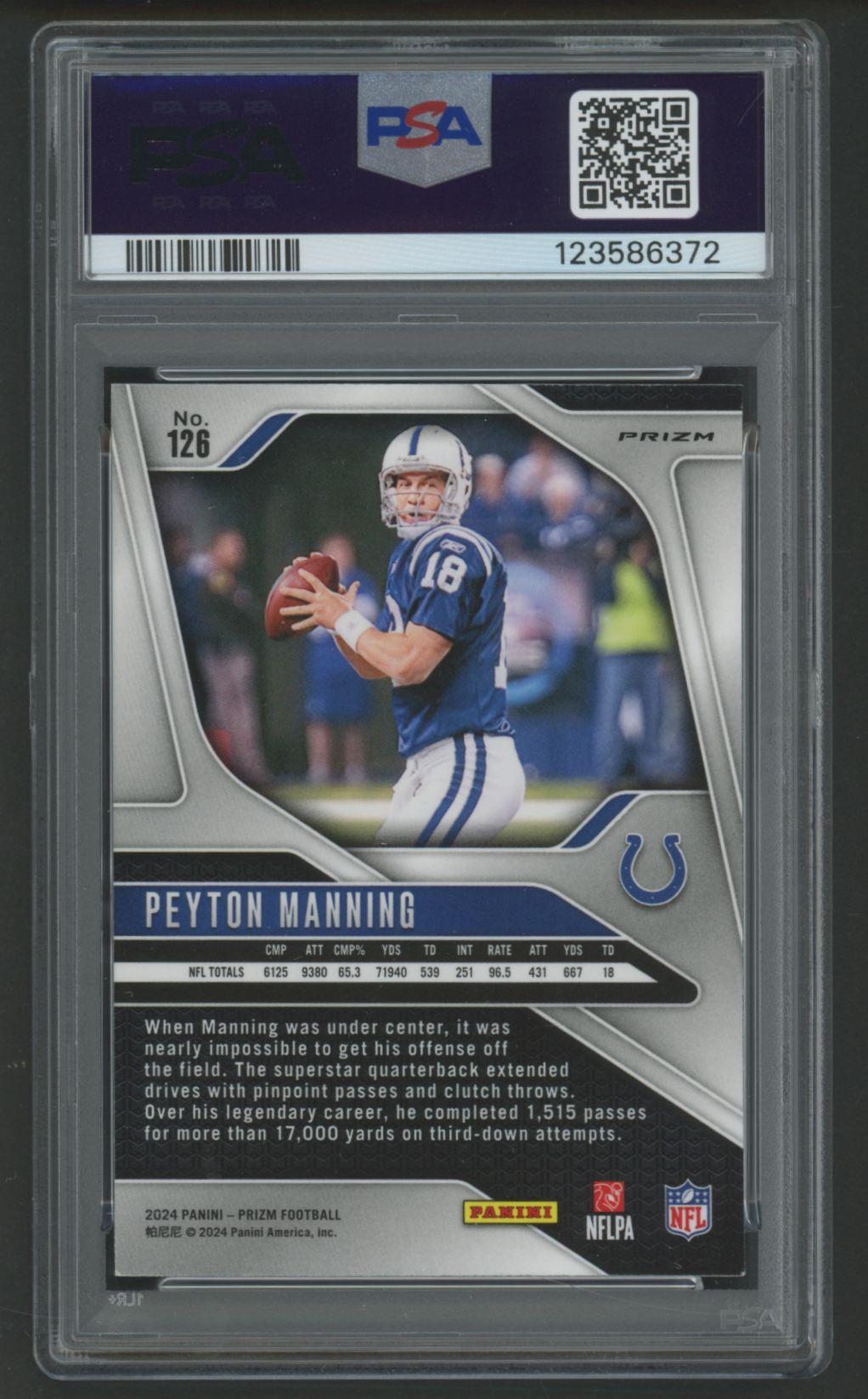 Peyton Manning 2024 Panini Prizm Red White Blue Prizm #126 (PSA 10) at PristineAuction.com Peyton Manning 2024 Panini Prizm Red White Blue Prizm #126 (PSA 10) at PristineAuction.com