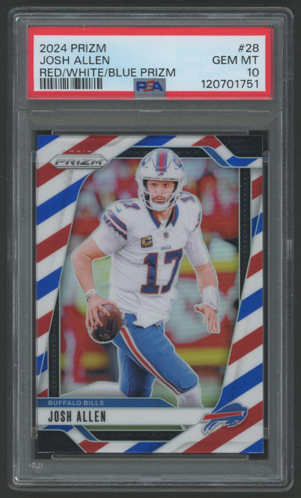 Josh Allen 2024 Prizm Red White Blue Prizm #28 (PSA 10) at PristineAuction.com Josh Allen 2024 Prizm Red White Blue Prizm #28 (PSA 10) at PristineAuction.com