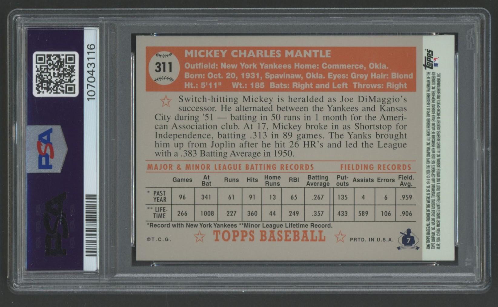 Mickey Mantle 2006 Topps Rookie of the Week #25 (PSA 8) at PristineAuction.com Mickey Mantle 2006 Topps Rookie of the Week #25 (PSA 8) at PristineAuction.com