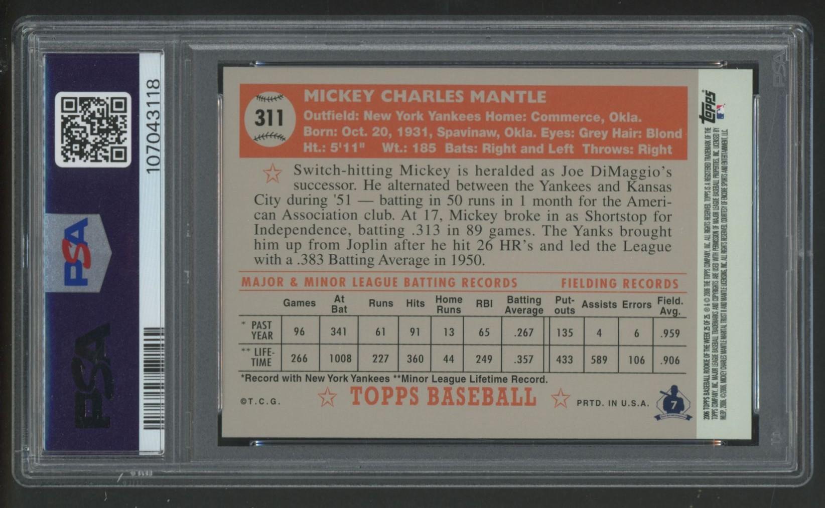 Mickey Mantle 2006 Topps Rookie of the Week #25 (PSA 9) at PristineAuction.com Mickey Mantle 2006 Topps Rookie of the Week #25 (PSA 9) at PristineAuction.com