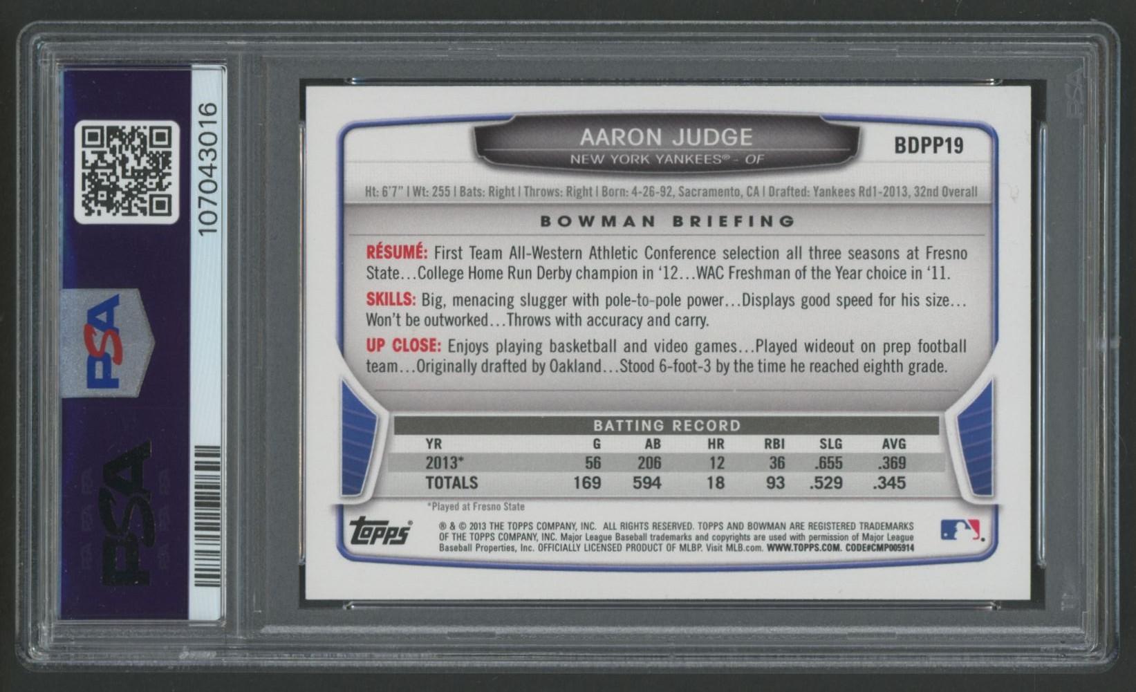 Aaron Judge 2013 Bowman Draft Draft Picks #BDPP19 RC (PSA 10) at PristineAuction.com Aaron Judge 2013 Bowman Draft Draft Picks #BDPP19 RC (PSA 10) at PristineAuction.com