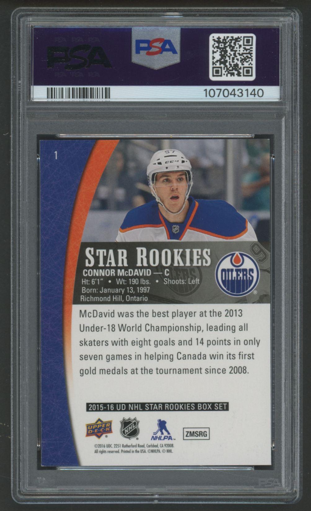 Connor McDavid 2015-16 Upper Deck Star Rookies #1 (PSA 9) at PristineAuction.com Connor McDavid 2015-16 Upper Deck Star Rookies #1 (PSA 9) at PristineAuction.com