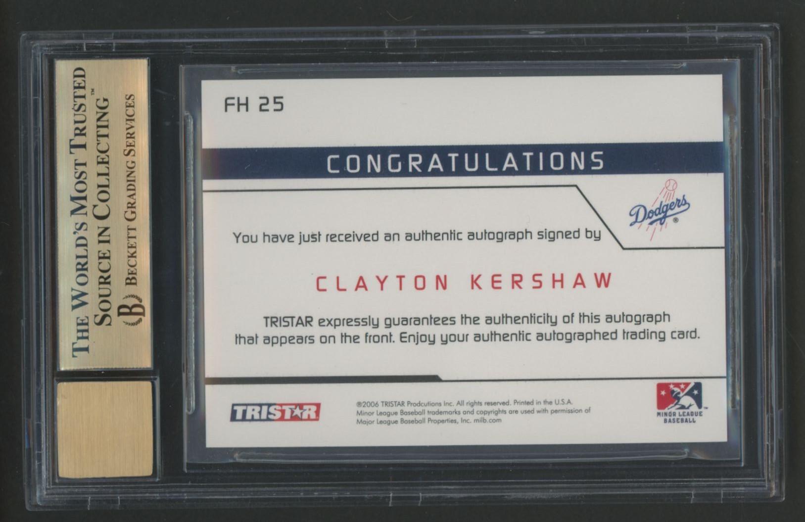 Clayton Kershaw 2006 TRISTAR Prospects Plus Farm Hands Autographs #25 (BGS 9.5 | Autograph Graded 10) at PristineAuction.com Clayton Kershaw 2006 TRISTAR Prospects Plus Farm Hands Autographs #25 (BGS 9.5 | Autograph Graded 10) at PristineAuction.com