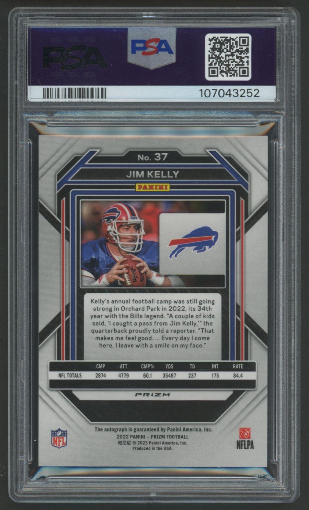 Jim Kelly 2022 Panini Prizm Autograph #37 (PSA 10) at PristineAuction.com Jim Kelly 2022 Panini Prizm Autograph #37 (PSA 10) at PristineAuction.com
