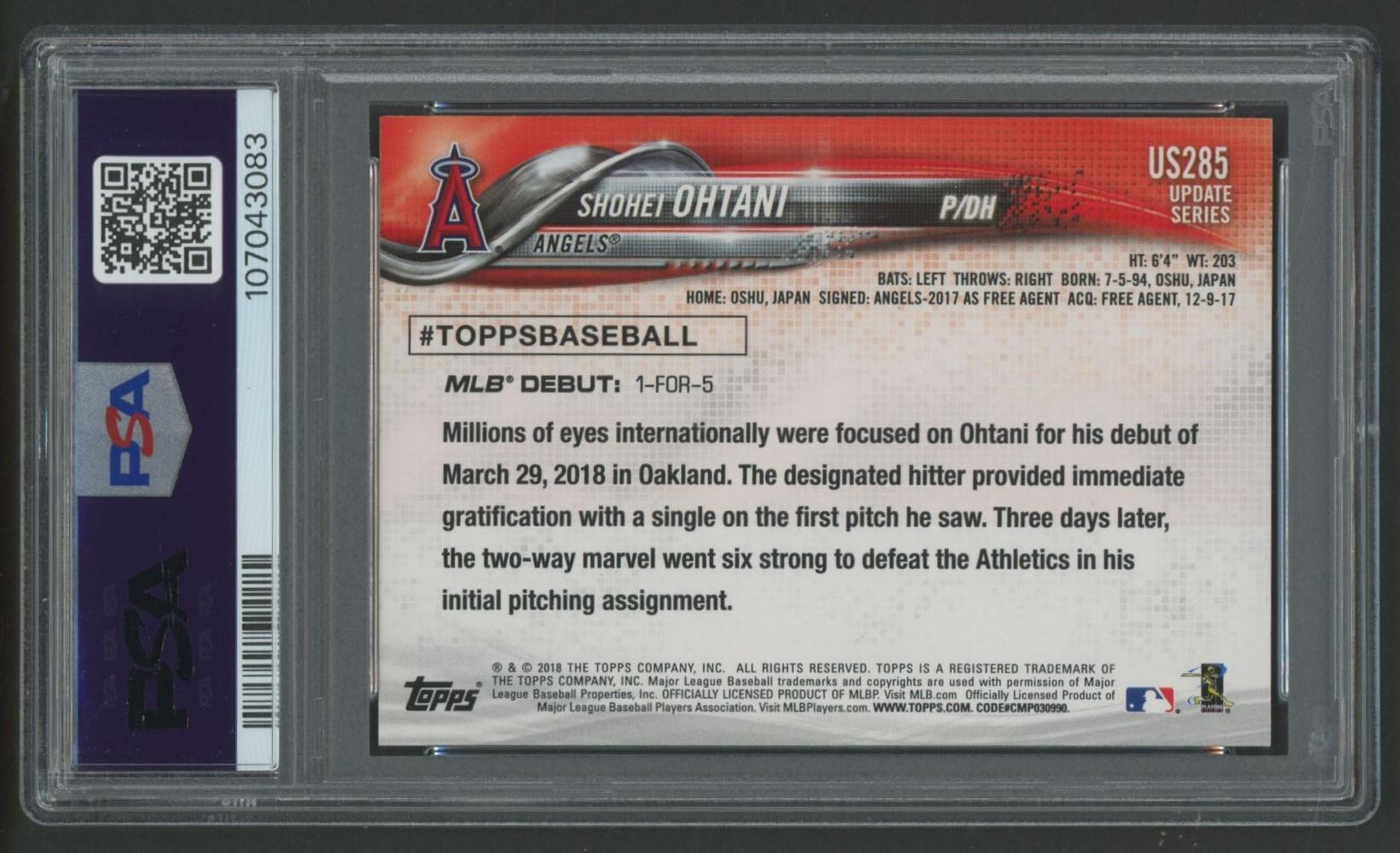 Shohei Ohtani 2018 Topps Update #US285 RC (PSA 8) at PristineAuction.com Shohei Ohtani 2018 Topps Update #US285 RC (PSA 8) at PristineAuction.com