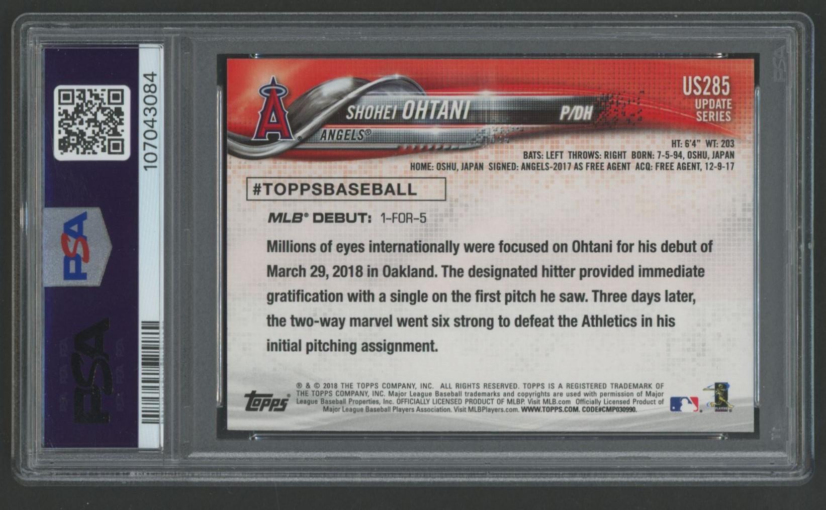 Shohei Ohtani 2018 Topps Update #US285 RC (PSA 8) at PristineAuction.com Shohei Ohtani 2018 Topps Update #US285 RC (PSA 8) at PristineAuction.com