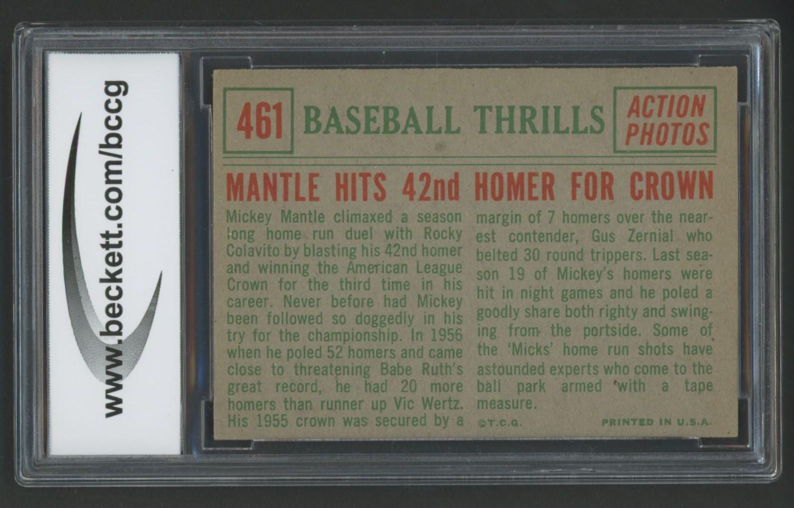 Mickey Mantle 1959 Topps #461 Baseball Thrills (BCCG 9) at PristineAuction.com Mickey Mantle 1959 Topps #461 Baseball Thrills (BCCG 9) at PristineAuction.com