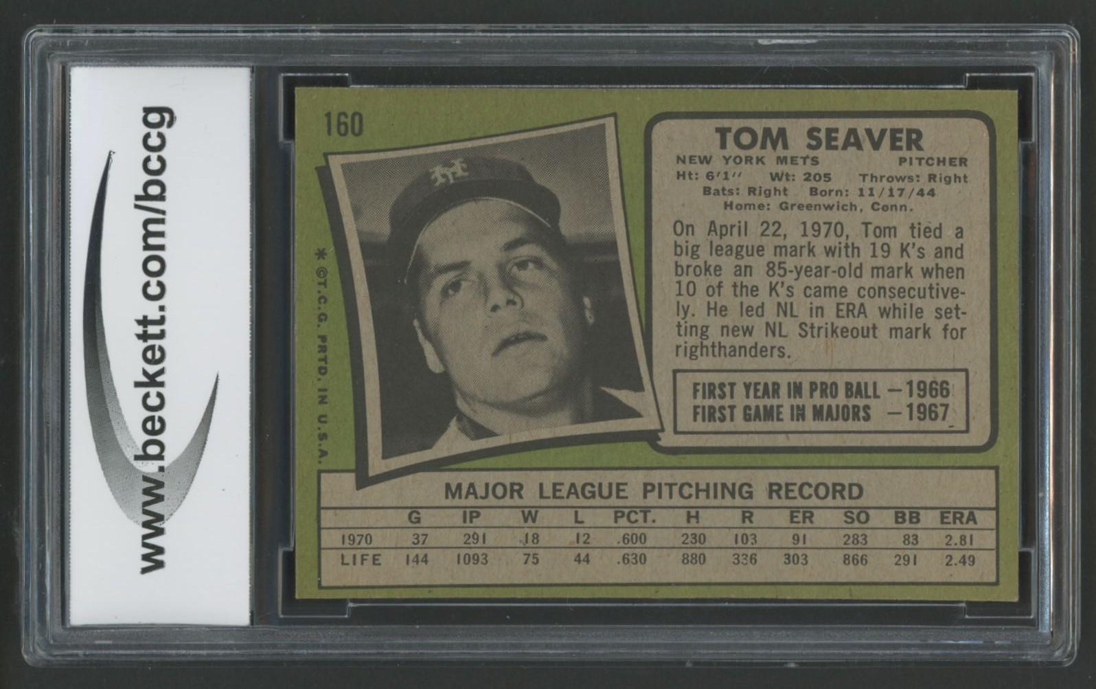 Tom Seaver 1971 Topps #160 (BCCG 9) at PristineAuction.com Tom Seaver 1971 Topps #160 (BCCG 9) at PristineAuction.com