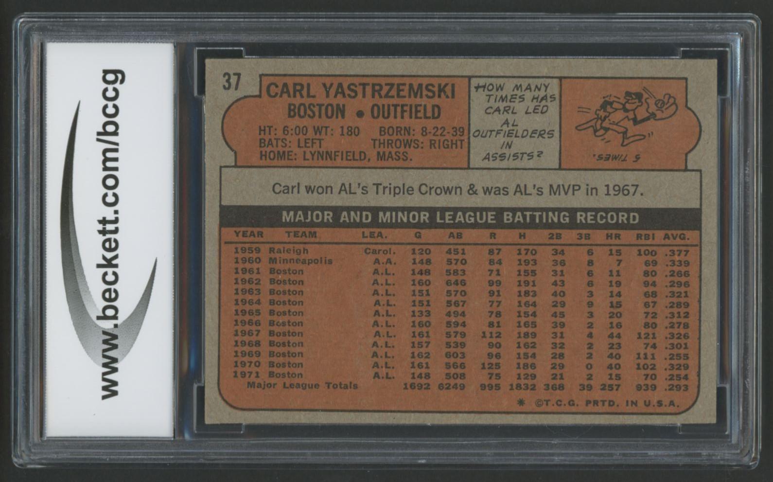 Carl Yastrzemski 1972 Topps #37 (BCCG 9) at PristineAuction.com Carl Yastrzemski 1972 Topps #37 (BCCG 9) at PristineAuction.com