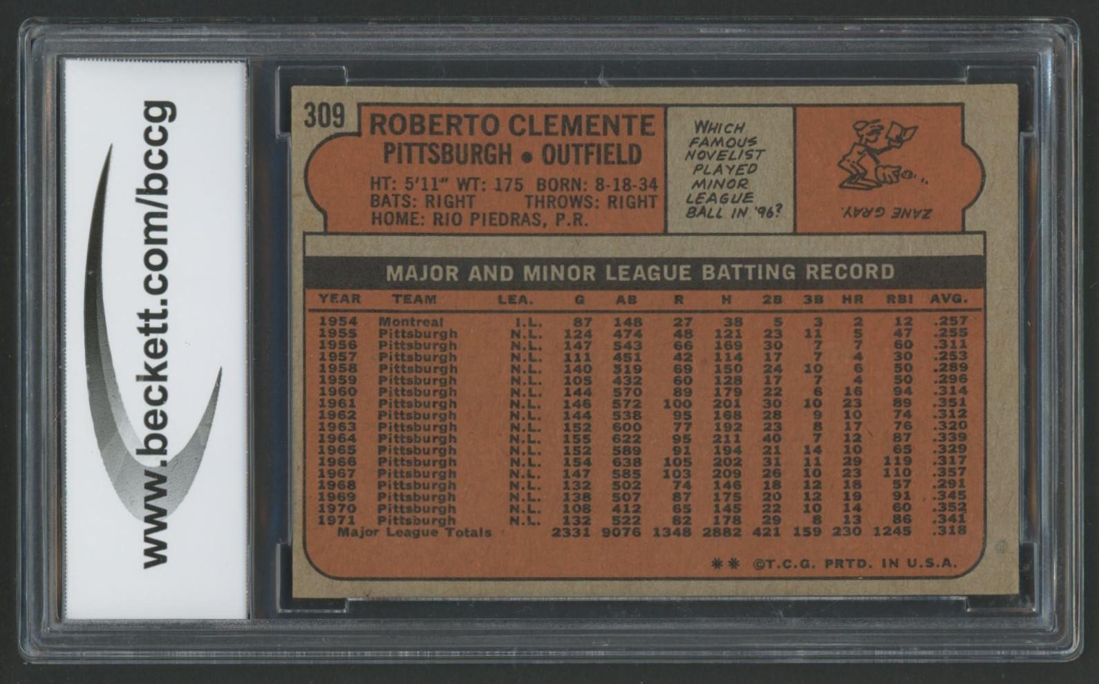 Roberto Clemente 1972 Topps #309 (BCCG 8) at PristineAuction.com Roberto Clemente 1972 Topps #309 (BCCG 8) at PristineAuction.com