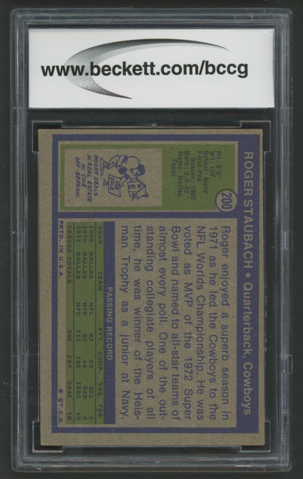 Roger Staubach 1972 Topps #200 RC (BCCG 8) at PristineAuction.com Roger Staubach 1972 Topps #200 RC (BCCG 8) at PristineAuction.com