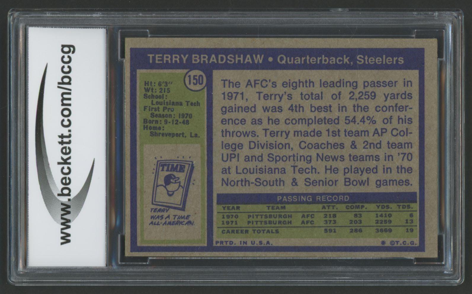 Terry Bradshaw 1972 Topps #150 (BCCG 8) at PristineAuction.com Terry Bradshaw 1972 Topps #150 (BCCG 8) at PristineAuction.com