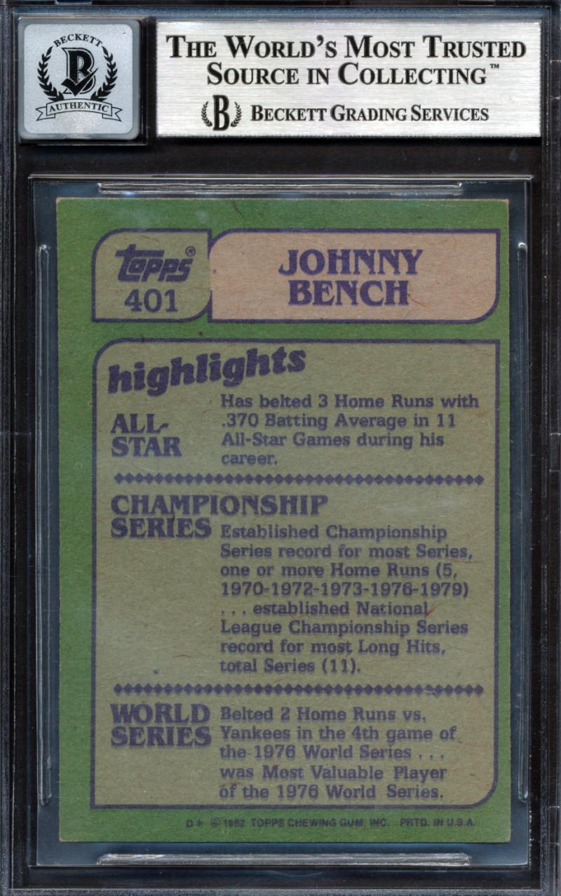 Johnny Bench Signed 1982 Topps IA #401 (BGS | Autograph Graded 10) at PristineAuction.com Johnny Bench Signed 1982 Topps IA #401 (BGS | Autograph Graded 10) at PristineAuction.com
