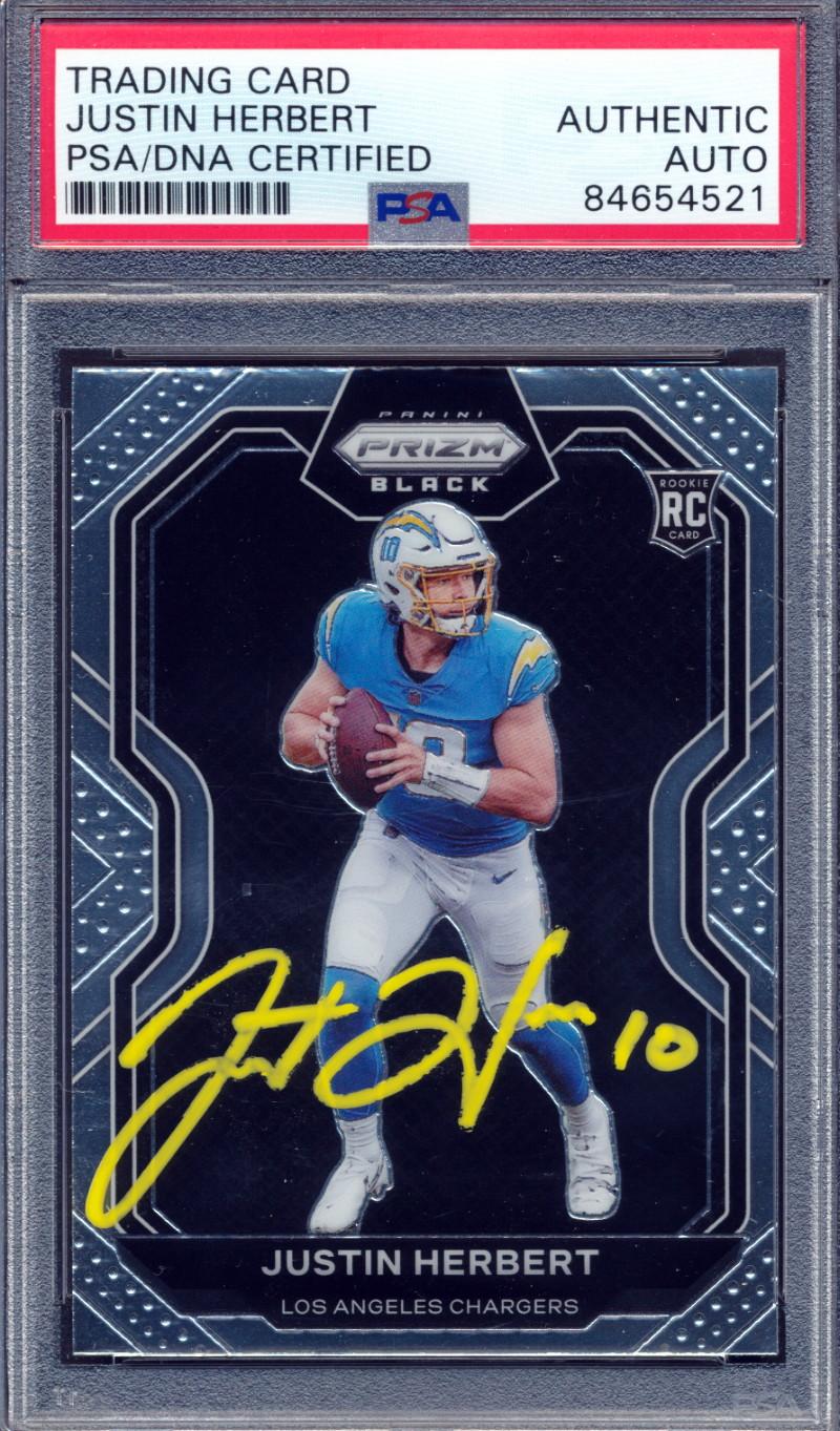 Justin Herbert Signed 2020 Panini Prizm Black #3 (PSA) at PristineAuction.com Justin Herbert Signed 2020 Panini Prizm Black #3 (PSA) at PristineAuction.com