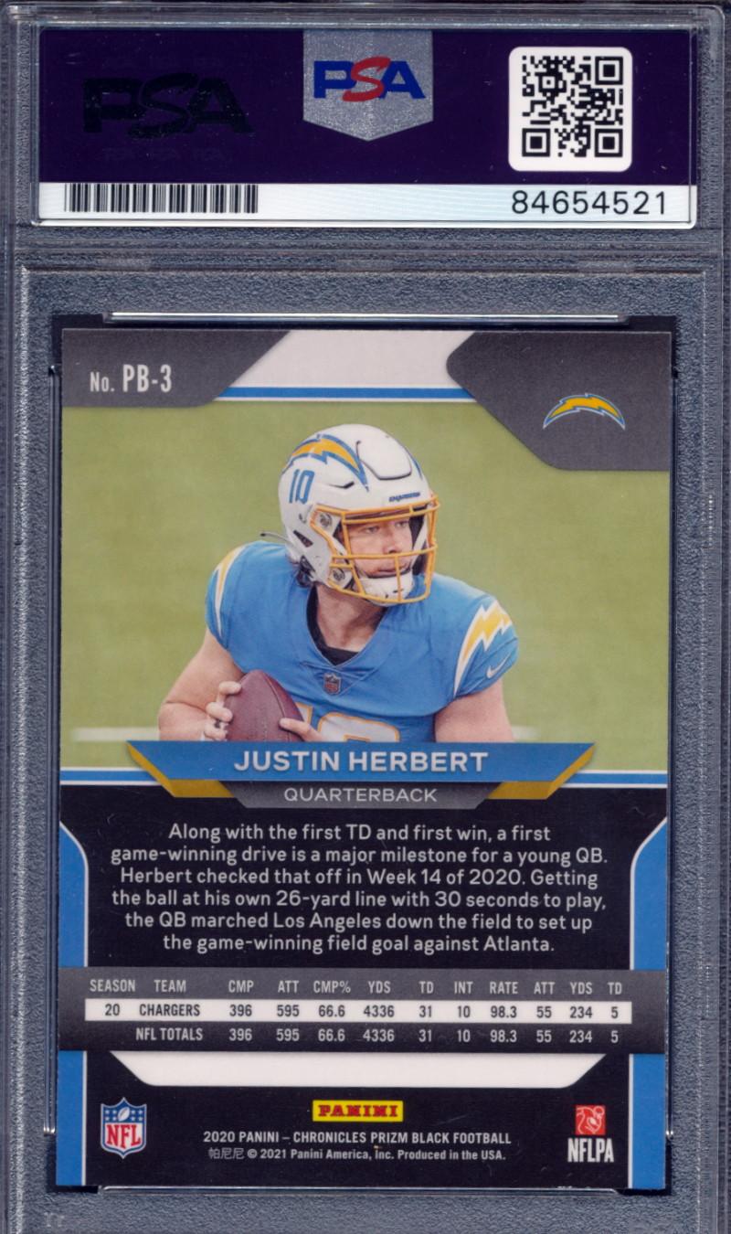 Justin Herbert Signed 2020 Panini Prizm Black #3 (PSA) at PristineAuction.com Justin Herbert Signed 2020 Panini Prizm Black #3 (PSA) at PristineAuction.com