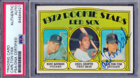 Carlton Fisk Signed Mike Garman / Cecil Cooper RC / Carlton Fisk RC 1972 Topps Rookie Stars #79 (PSA) at PristineAuction.com
