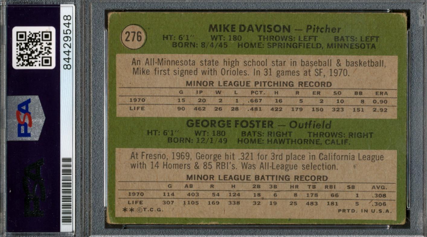 George Foster Signed Mike Davison RC / George Foster RC 1971 Topps Rookie Stars #276 (PSA) at PristineAuction.com George Foster Signed Mike Davison RC / George Foster RC 1971 Topps Rookie Stars #276 (PSA) at PristineAuction.com