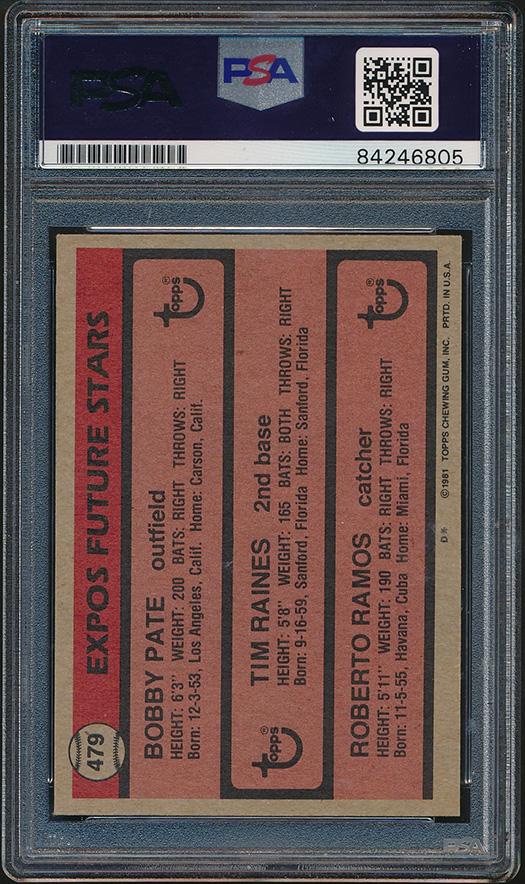 Tim Raines Signed Tim Raines RC / Roberto Ramos RC / Bobby Pate RC 1981 Topps #479 (PSA) at PristineAuction.com Tim Raines Signed Tim Raines RC / Roberto Ramos RC / Bobby Pate RC 1981 Topps #479 (PSA) at PristineAuction.com