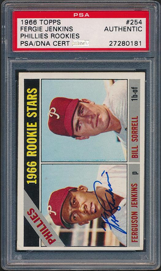 Fergie Jenkins Signed Fergie Jenkins RC / Bill Sorrell RC 1966 Topps Rookie Stars #254 (PSA) at PristineAuction.com Fergie Jenkins Signed Fergie Jenkins RC / Bill Sorrell RC 1966 Topps Rookie Stars #254 (PSA) at PristineAuction.com