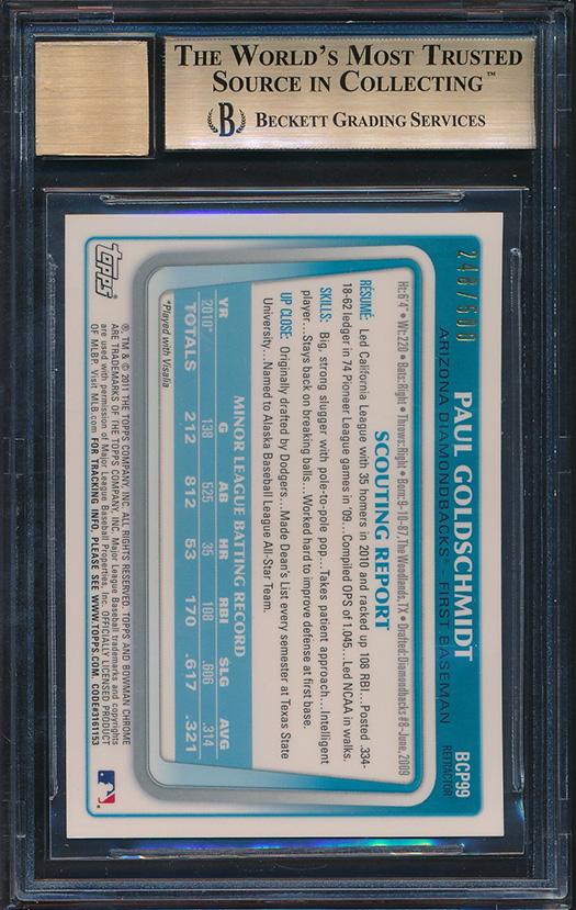 Paul Goldschmidt 2011 Bowman Chrome Prospect Autographs Refractors #BCP99 #/500 (BGS 9.5 | Autograph Graded 10) at PristineAuction.com Paul Goldschmidt 2011 Bowman Chrome Prospect Autographs Refractors #BCP99 #/500 (BGS 9.5 | Autograph Graded 10) at PristineAuction.com