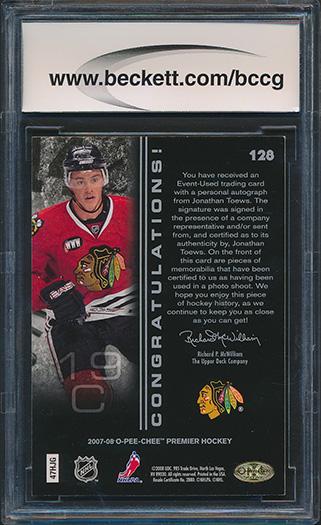 Jonathan Toews 2007-08 OPC Premier JSY AU #128 #184/299 RC (BCCG 10) at PristineAuction.com Jonathan Toews 2007-08 OPC Premier JSY AU #128 #184/299 RC (BCCG 10) at PristineAuction.com