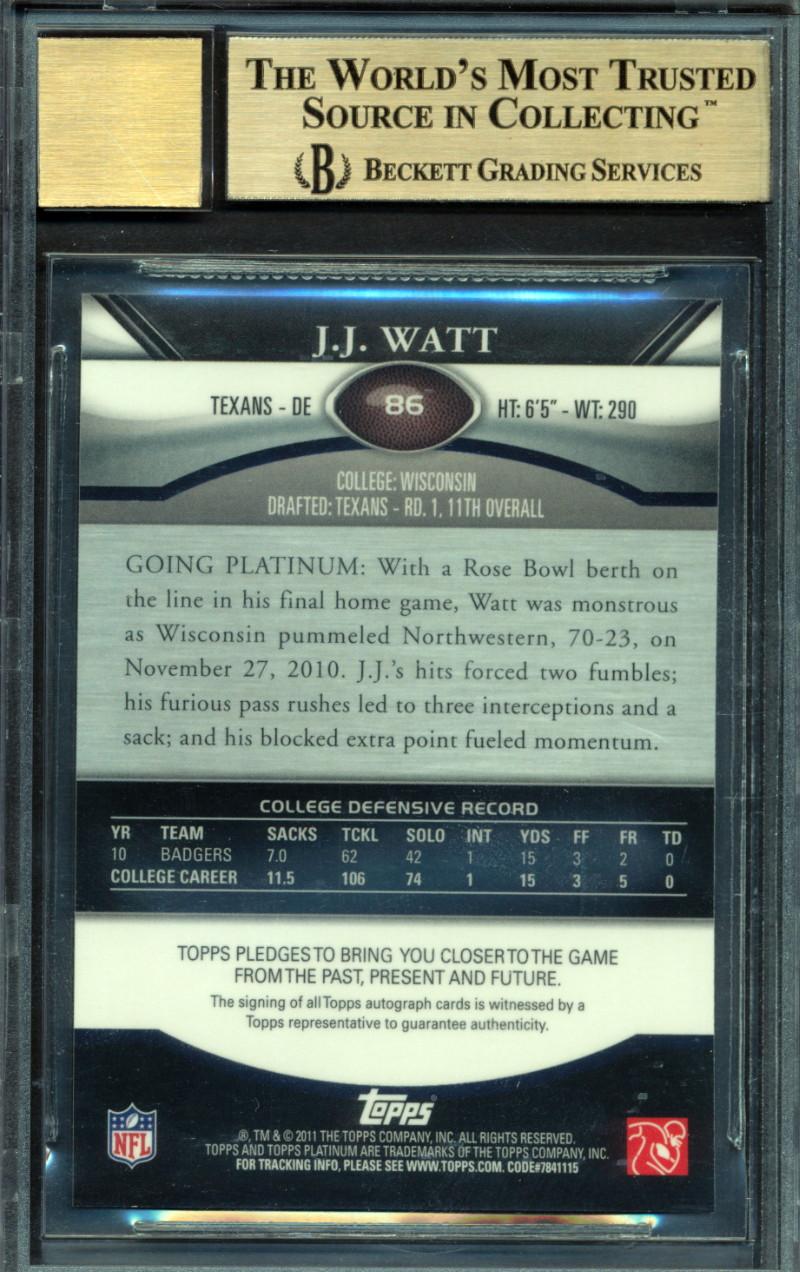 J.J. Watt 2011 Topps Platinum Rookie Autographs #86 #691/1550 (BGS 9.5 | Autograph Graded 10) at PristineAuction.com J.J. Watt 2011 Topps Platinum Rookie Autographs #86 #691/1550 (BGS 9.5 | Autograph Graded 10) at PristineAuction.com