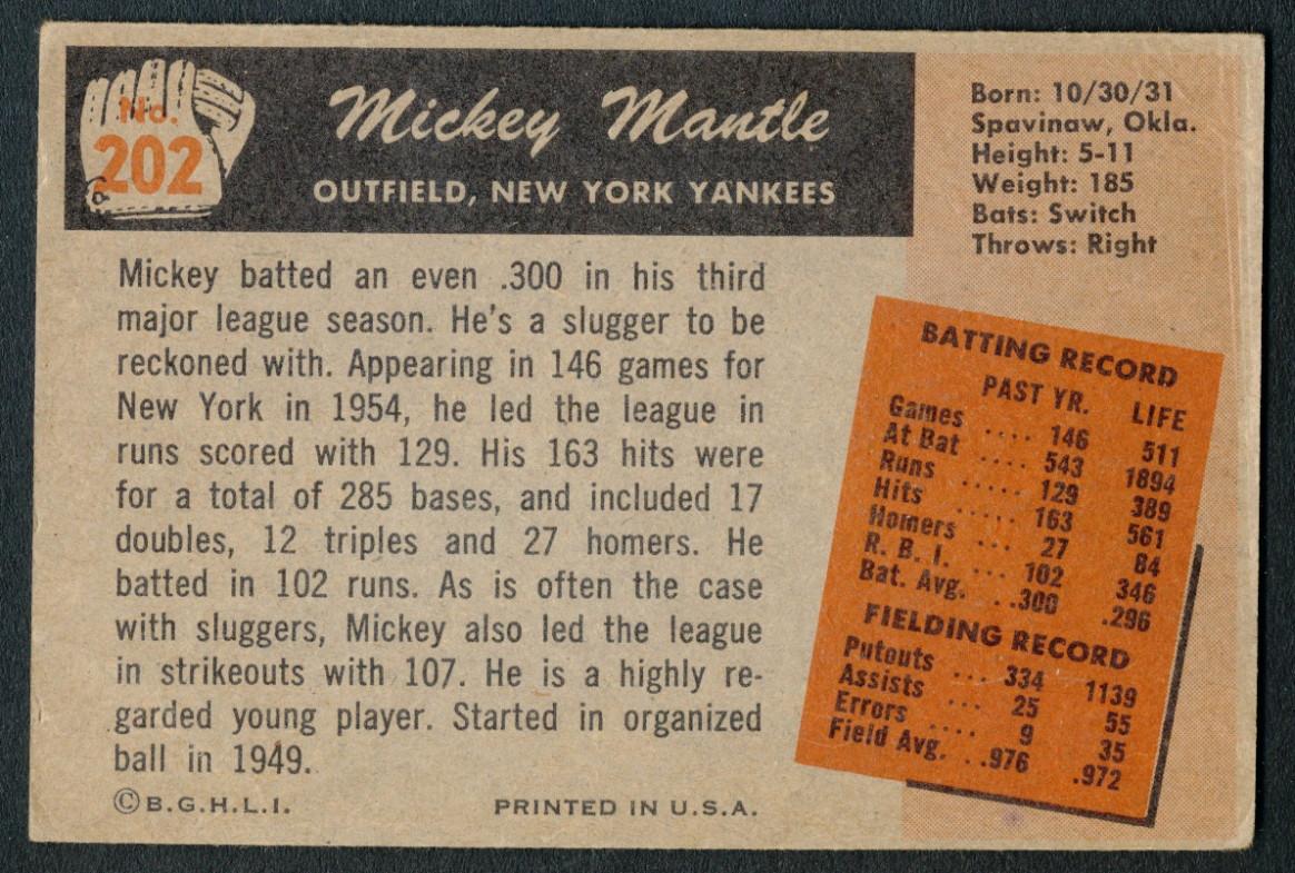Mickey Mantle 1955 Bowman #202 at PristineAuction.com Mickey Mantle 1955 Bowman #202 at PristineAuction.com