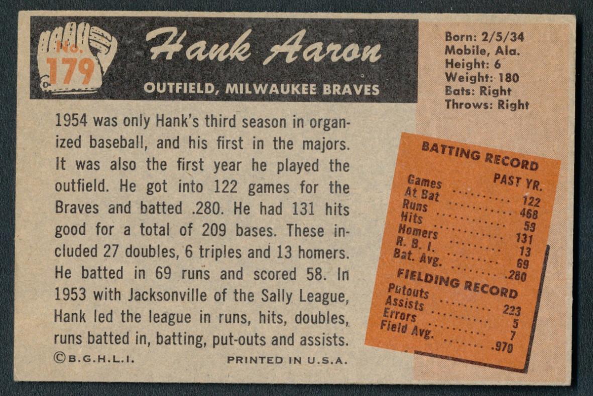 Hank Aaron 1955 Bowman #179 at PristineAuction.com Hank Aaron 1955 Bowman #179 at PristineAuction.com